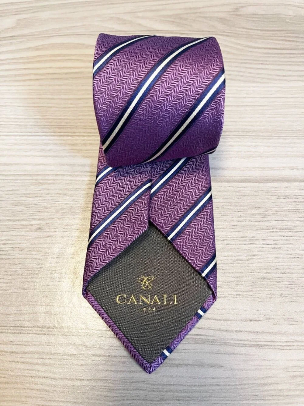 Canali 1934 Purple Striped 100% Silk Italian Designer Men's Necktie